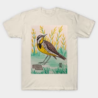 Nebraska state bird and flower, the meadowlark and goldenrod T-Shirt